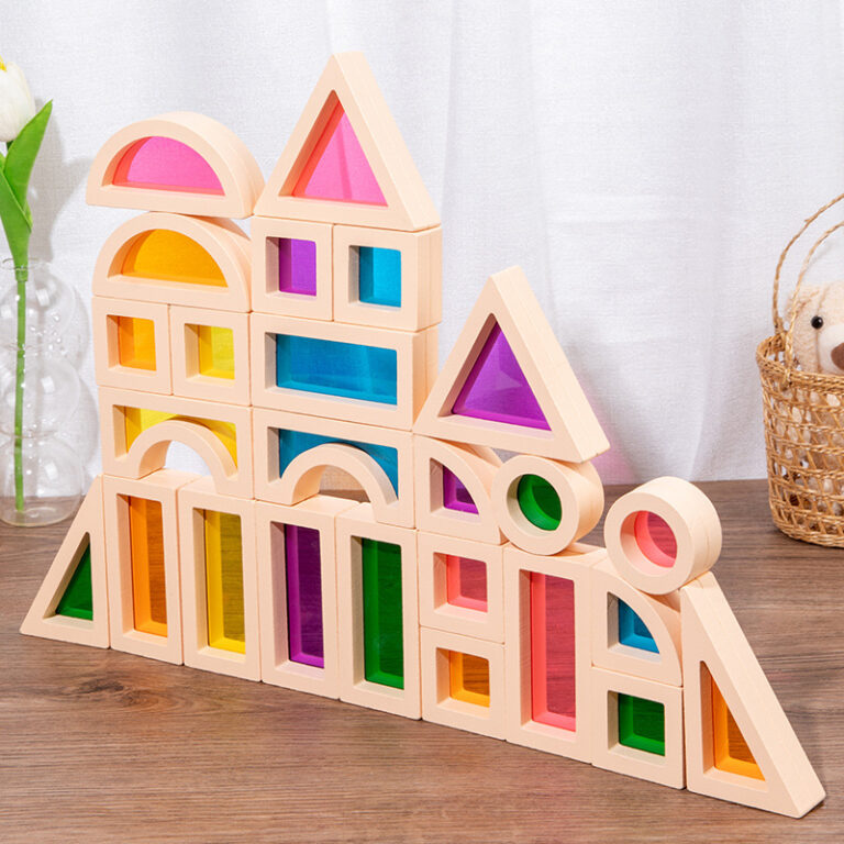 Translucent rainbow acrylic wooden blocks for kids play