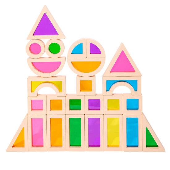 Translucent rainbow acrylic wooden blocks for kids play