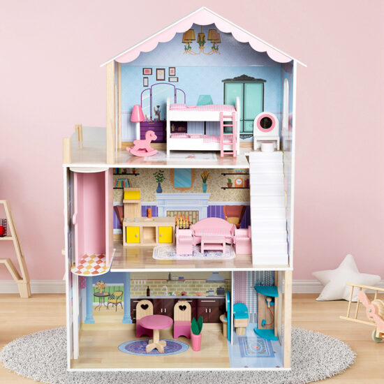 Three-level wooden princess villa dollhouse toy