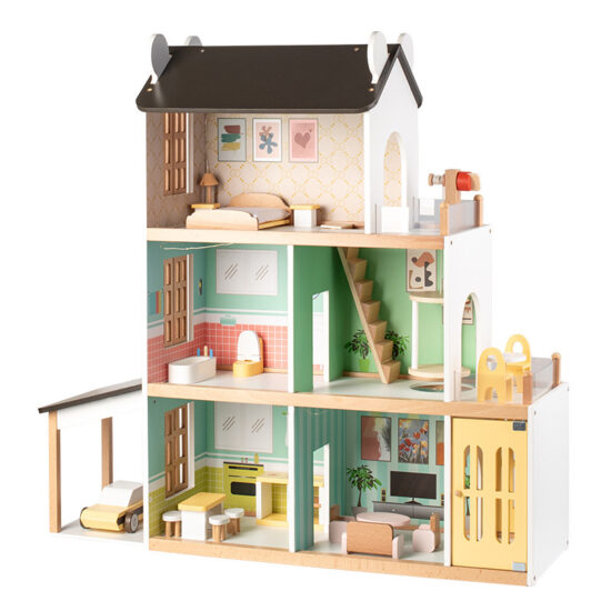 Three-level wooden princess villa dollhouse toy