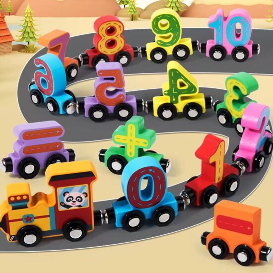 Wooden magnetic number train early learning toy