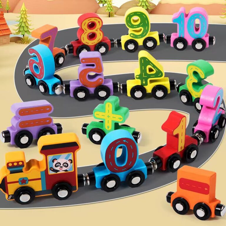 Wooden magnetic number train early learning toy
