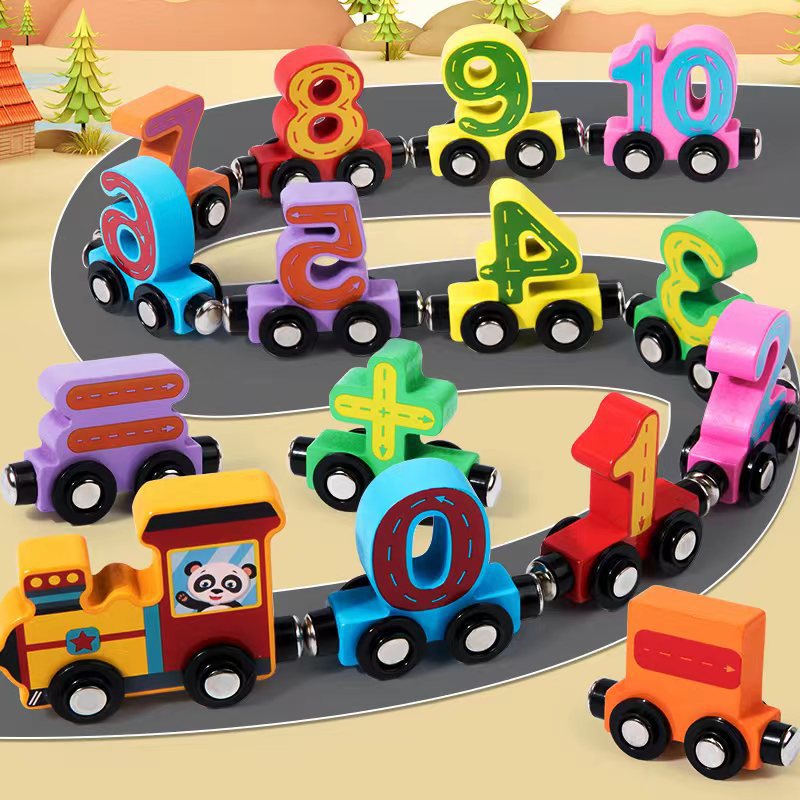 Wooden magnetic number train early learning toy