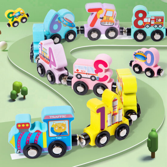 Wooden magnetic number train early learning toy