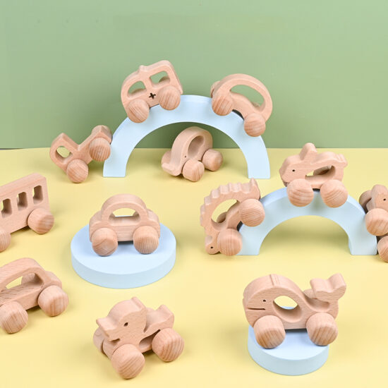 Wooden baby educational toy car with smooth finish