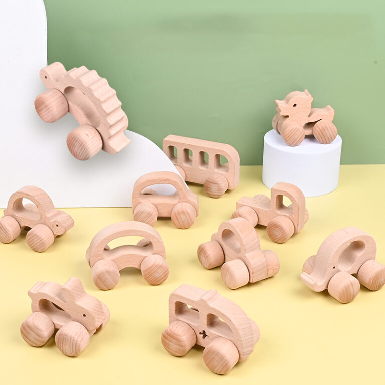 Wooden baby educational toy car with smooth finish