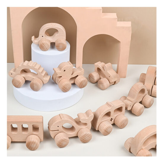 Wooden baby educational toy car with smooth finish