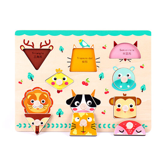 Toddler hand-grip puzzle toy with wooden pieces