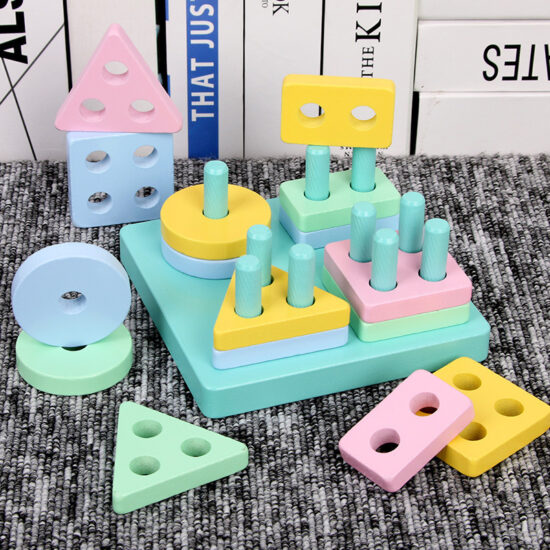 Wooden Montessori toy with fishing and shape matching