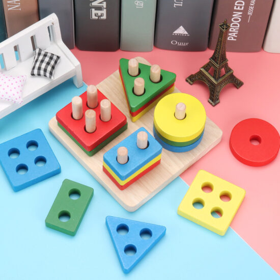 Wooden Montessori toy with fishing and shape matching