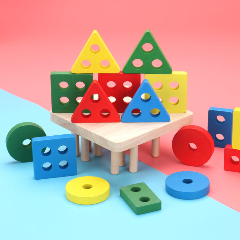 Wooden Montessori toy with fishing and shape matching