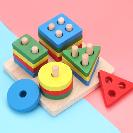 Wooden Montessori toy with fishing and shape matching