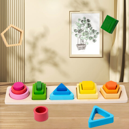 Wooden Montessori toy with fishing and shape matching