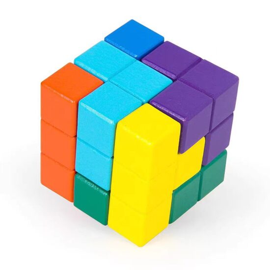 Wooden Tetris puzzle toy with colorful blocks