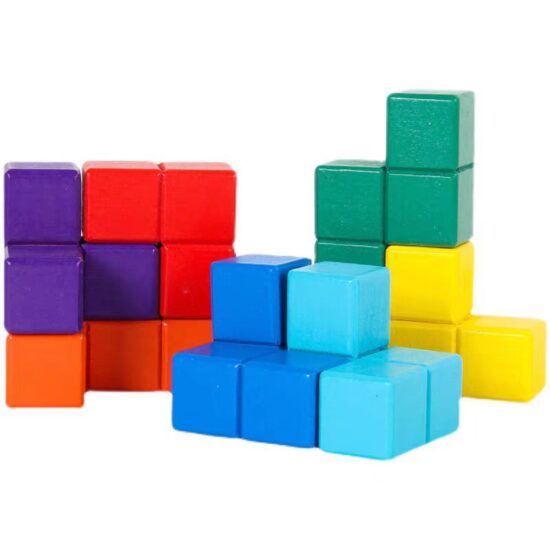 Wooden Tetris puzzle toy with colorful blocks