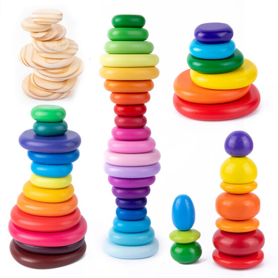 Colorful rainbow stacking stones toy for toddlers