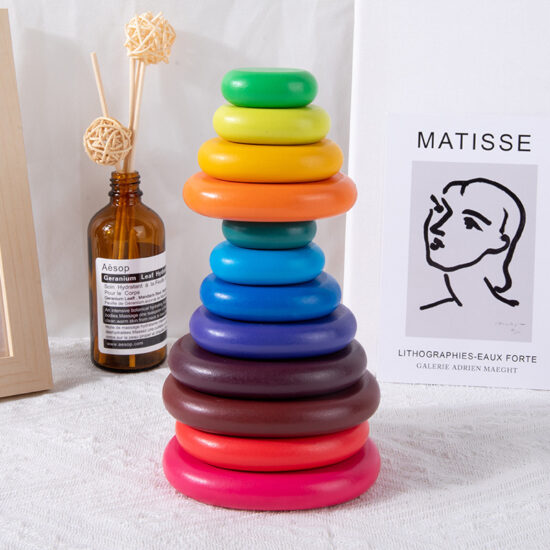 Colorful rainbow stacking stones toy for toddlers