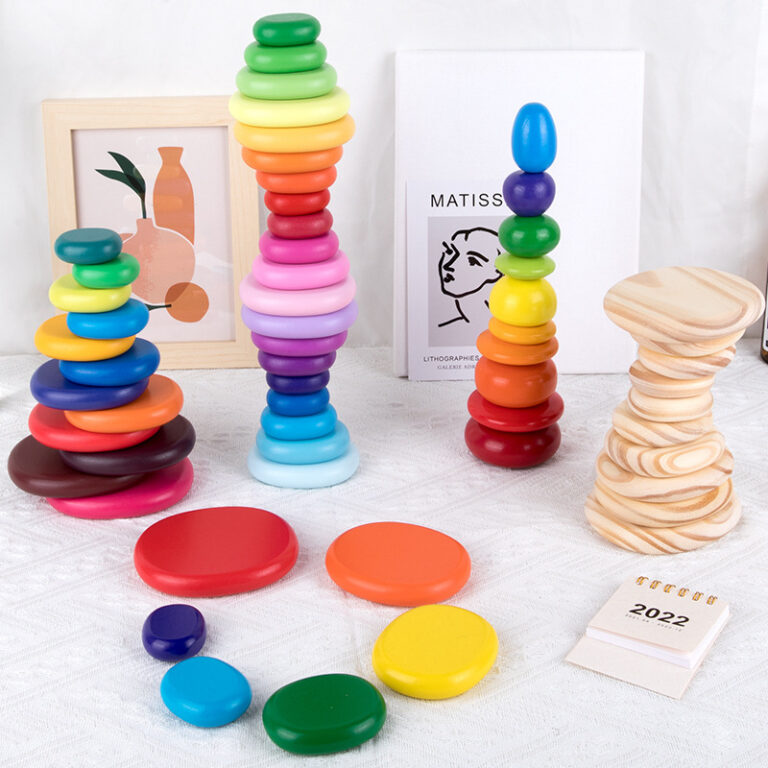 Colorful rainbow stacking stones toy for toddlers