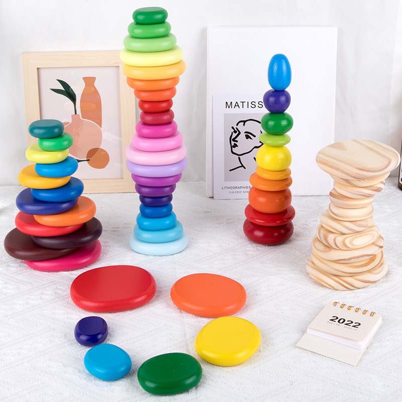 Colorful rainbow stacking stones toy for toddlers