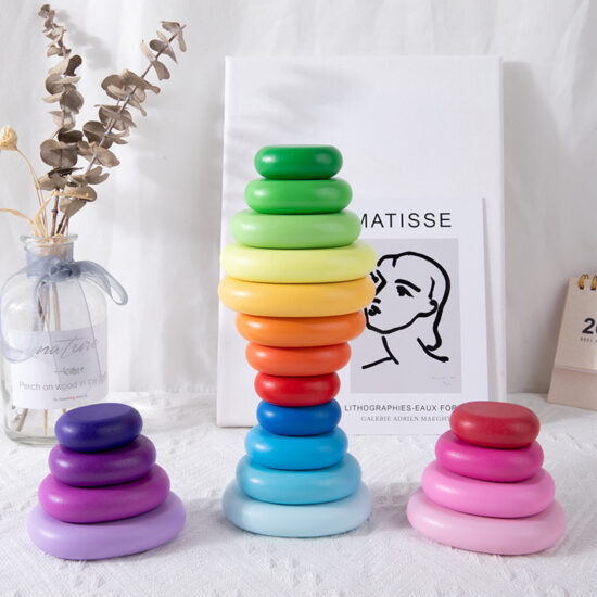 Colorful rainbow stacking stones toy for toddlers