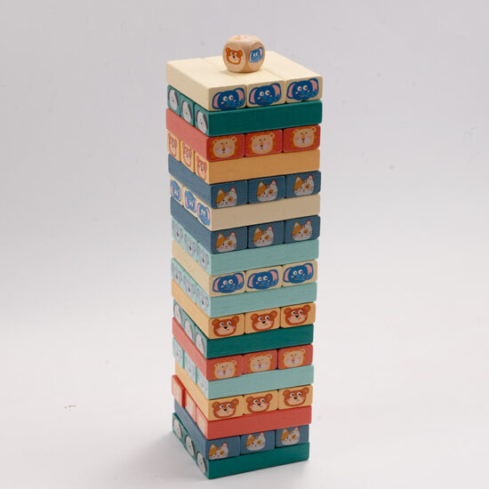Stacking game for kids with wooden blocks
