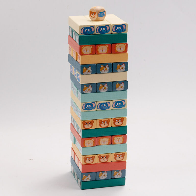 Stacking game for kids with wooden blocks