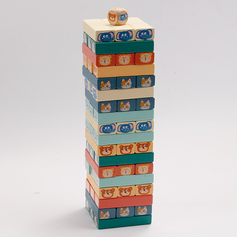 Stacking game for kids with wooden blocks