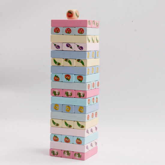 Stacking game for kids with wooden blocks