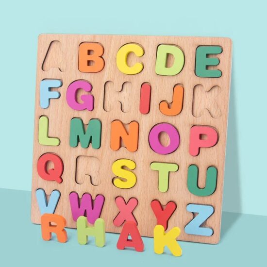 Wooden matching board toy with letters and numbers