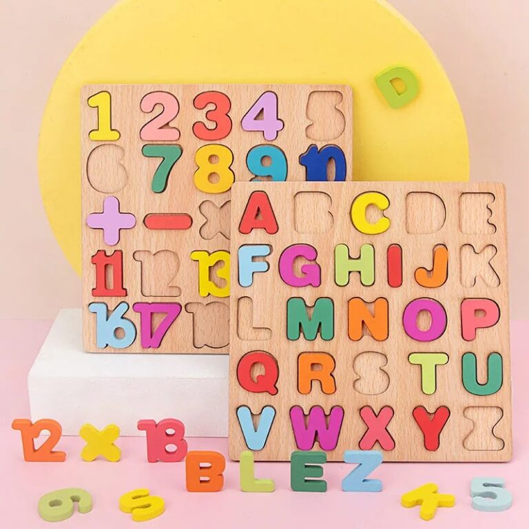 Wooden matching board toy with letters and numbers