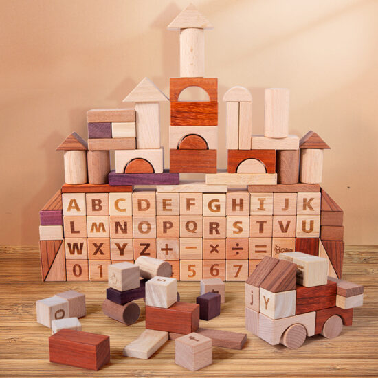 Large natural wood castle blocks for toddlers