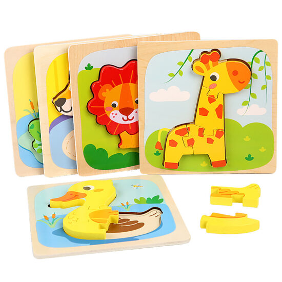 Wooden 3D animal puzzle for kids, enhancing focus and cognitive skills