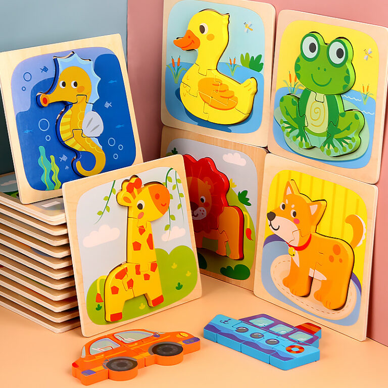 Wooden 3D animal puzzle for kids, enhancing focus and cognitive skills