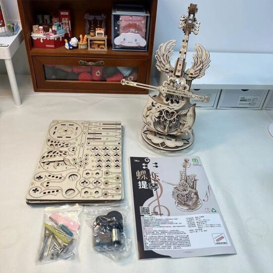 DIY wooden cello music box puzzle model for adults
