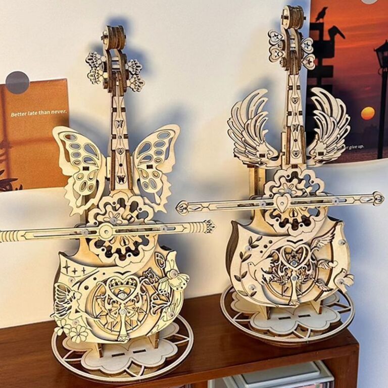DIY wooden cello music box puzzle model for adults