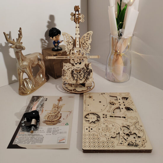 DIY wooden cello music box puzzle model for adults