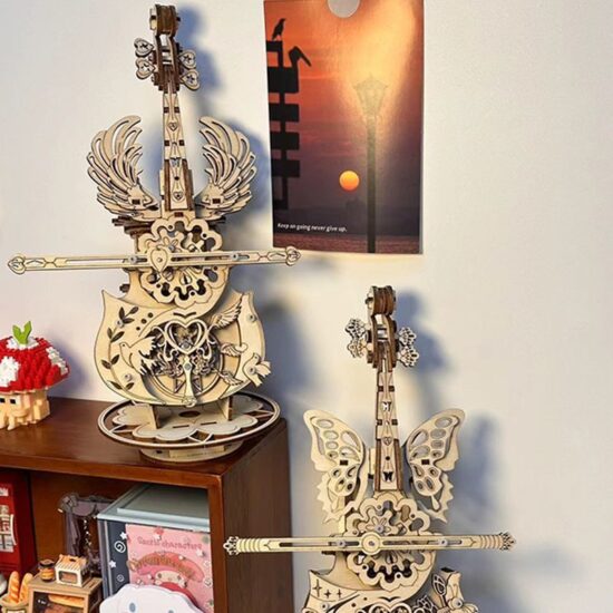 DIY wooden cello music box puzzle model for adults