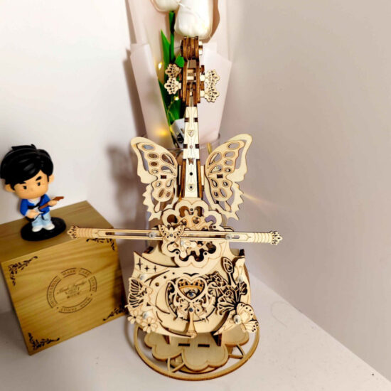 DIY wooden cello music box puzzle model for adults