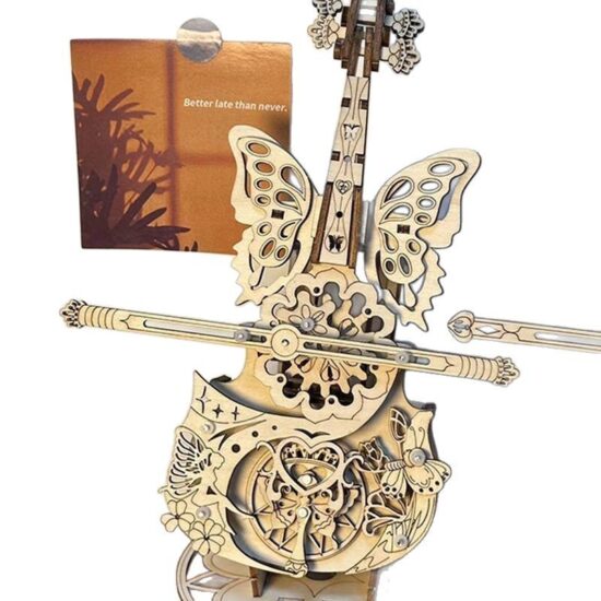 DIY wooden cello music box puzzle model for adults