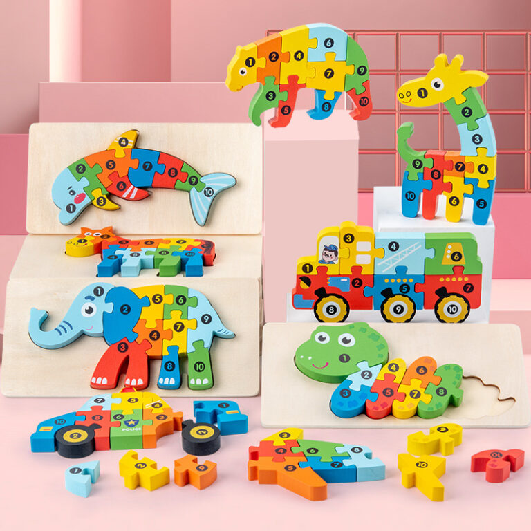 Montessori wooden animal puzzle blocks for toddlers – Early learning toy