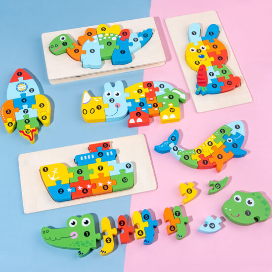 Montessori wooden animal puzzle blocks for toddlers – Early learning toy