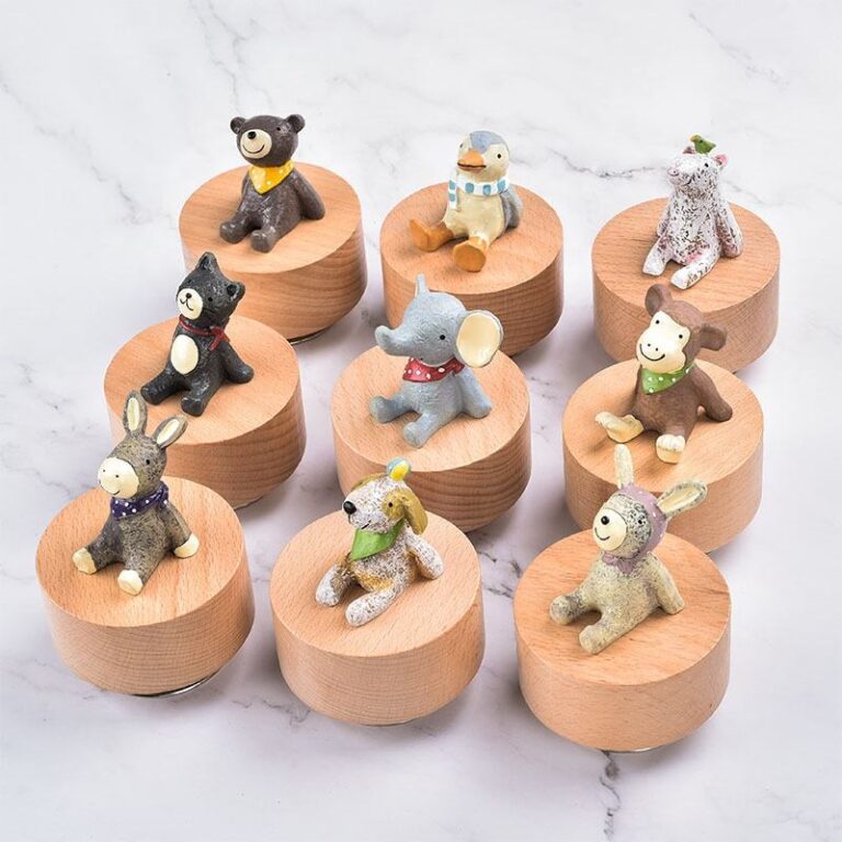 Creative wooden animal music box with rotating carousel