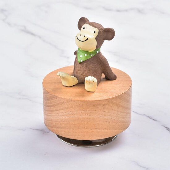 Creative wooden animal music box with rotating carousel
