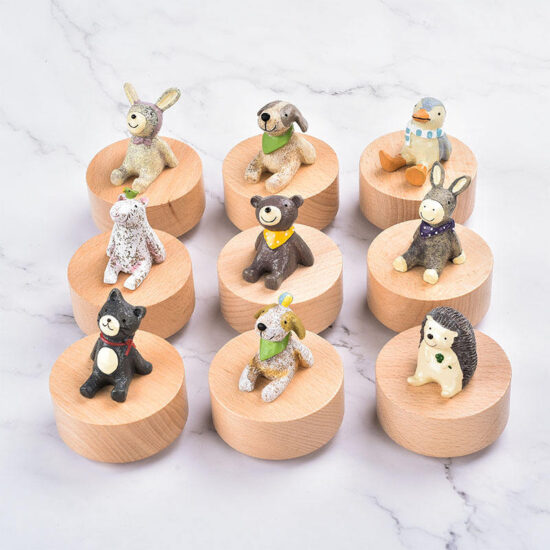 Creative wooden animal music box with rotating carousel
