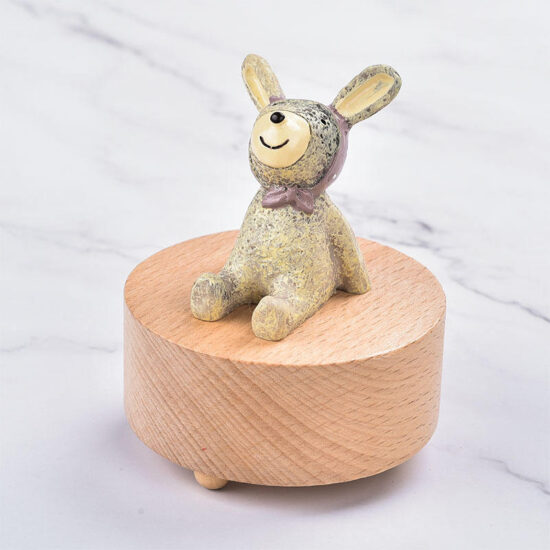 Creative wooden animal music box with rotating carousel