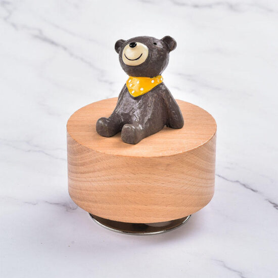 Creative wooden animal music box with rotating carousel