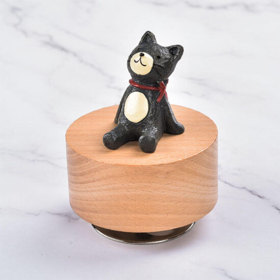 Creative wooden animal music box with rotating carousel