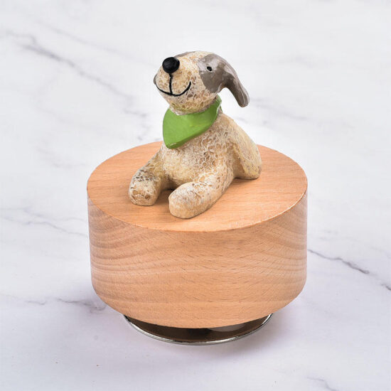 Creative wooden animal music box with rotating carousel