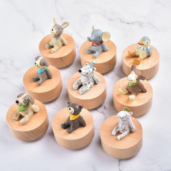 Creative wooden animal music box with rotating carousel