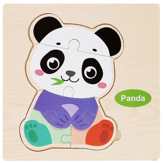 Toddler playing with a wooden animal puzzle for early learning